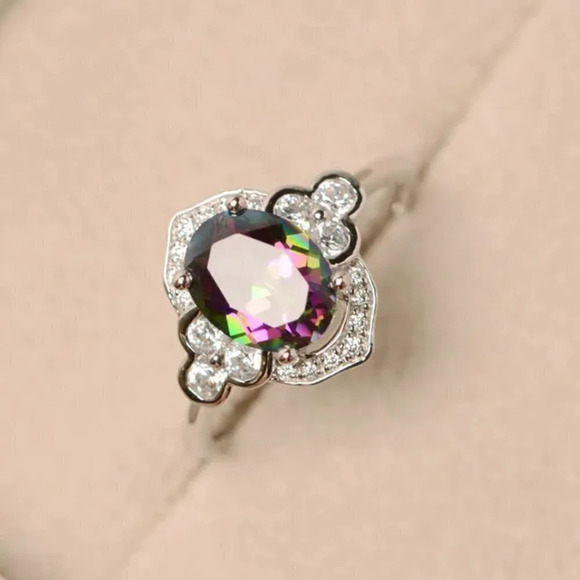 🔥 Noble Jewelry Oval Pure Colorful Zircon Elegant Rings for Women, PD308 - Picture 2 of 4